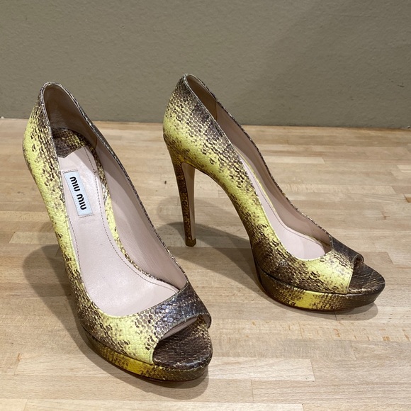 Miu Miu Python Snakeskin Leather Heels Open Toe Multicolor Sz 39 , 8.5 Platform - Picture 12 of 13